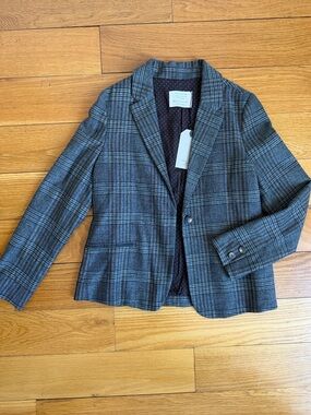 NEW Zara Girls Soft Stretch Gray Plaid Blazer 11/12